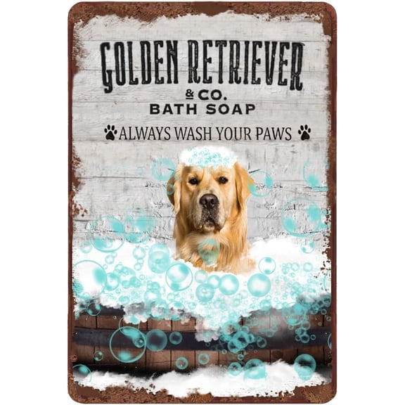 Golden Retriever Co.Bath Soap Metal Tin Sign Wash Your Paws Vintage Sign Dachshund Decor Dog Lover Gift Retro Tin Sign Bathroom Decor Aluminum Sign Gift 12x8 Inch