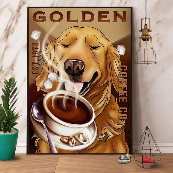 Golden Retriever Coffee Co Coffee Lovers Vertical Paper Poster No Frame Wrapped Wall Decor 24 x 36 Inch Poster