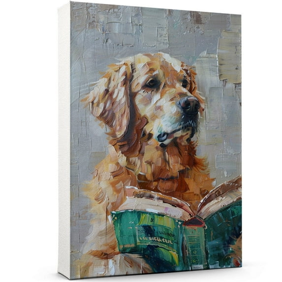 Golden Retriever Decor Poster Unframe, Golden Retriever Dog Canvas Wall Art, Dog Reading Book Canvas Print Painting Poster Wall Decor Dog Lovers Gifts