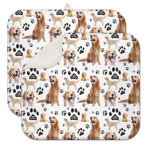 Golden Retriever Dish Drying Mat for Kitchen 1 Pack, Ultra Absorbent Microfiber Dishes Drainer Mats,16"x18"