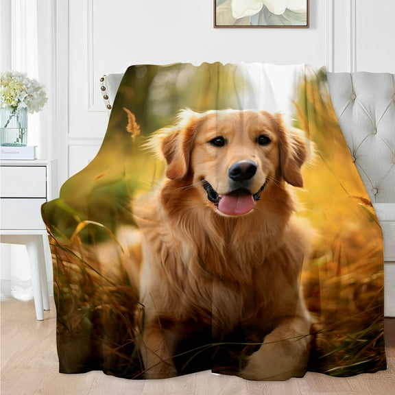 Golden Retriever Dog Blanket Ultra-Soft Flannel 200-250gsm All-Season Cozy Throw for Sofa Camping & Home Decor Contemporary Digital Print Pet Lover Gift