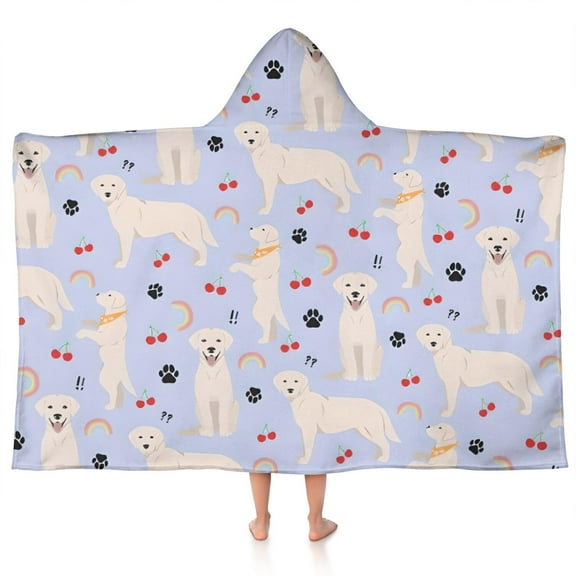 Golden Retriever Dog with Cherry and Rainbow Hooded Bath Towel,50"x30" for Ages 3 To 12 Kids, Quick Dry Lightweight Soft Microfiber Hood Beach Towel Cover Up for Kids