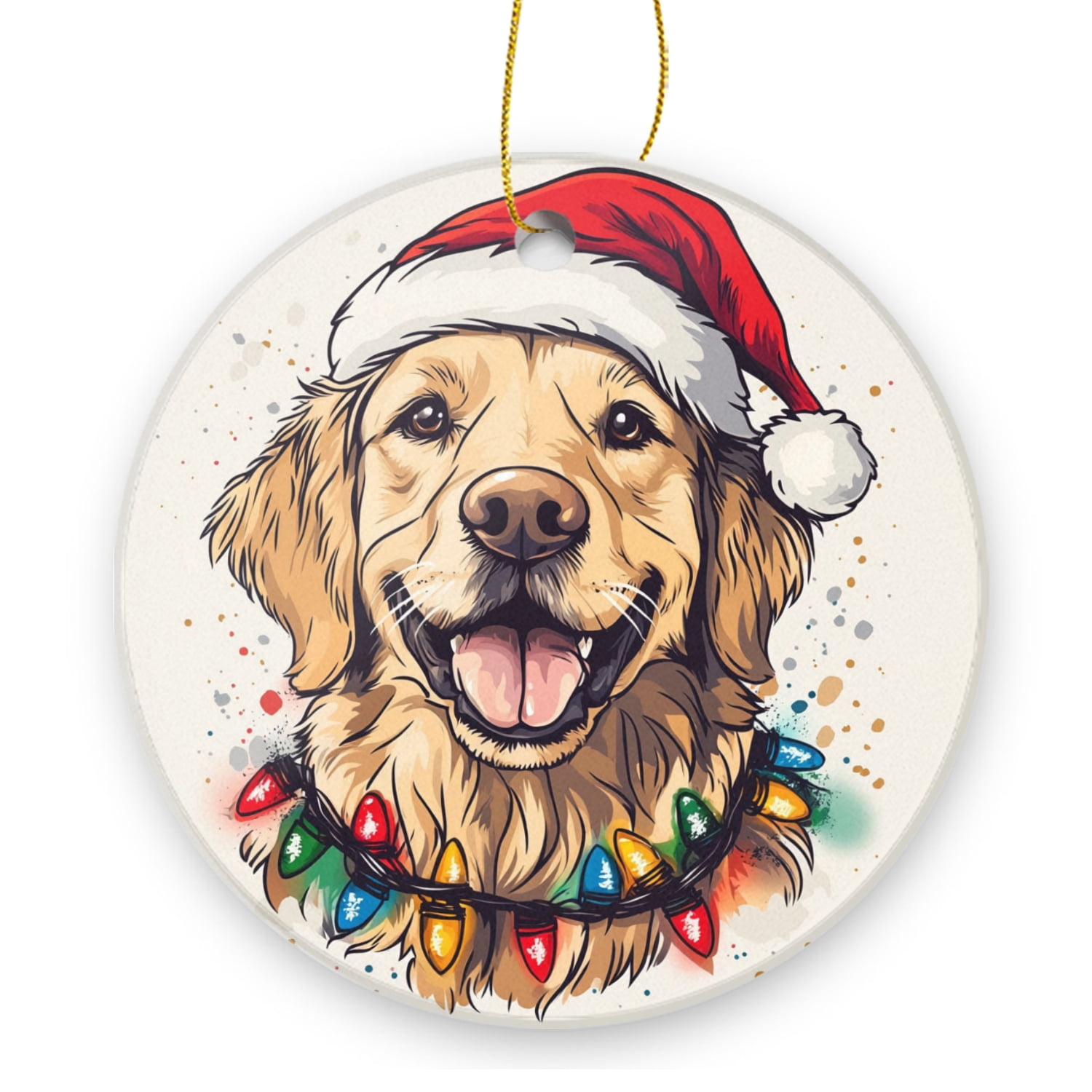 Golden Retriever Dog With Christmas Lights In Santa'S Hat - Christmas