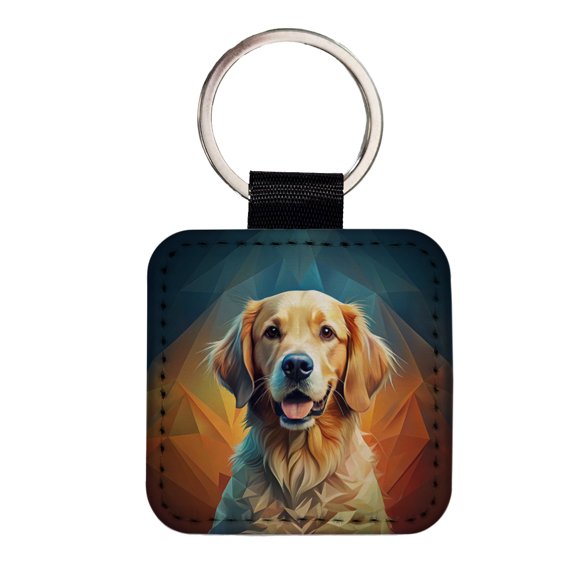 Golden Retriever Dog Contemporary Art Faux Leather Square Keychain
