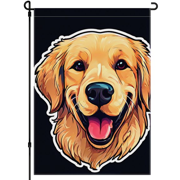 Golden Retriever Dog Durable Garden Flags Decoration for Farmhouse Garden Front Door, Golden Retriever Decoration Porch Flags Puppy Stickers Happy Smile Colorful Cartoon House Flag 28x40 Inches