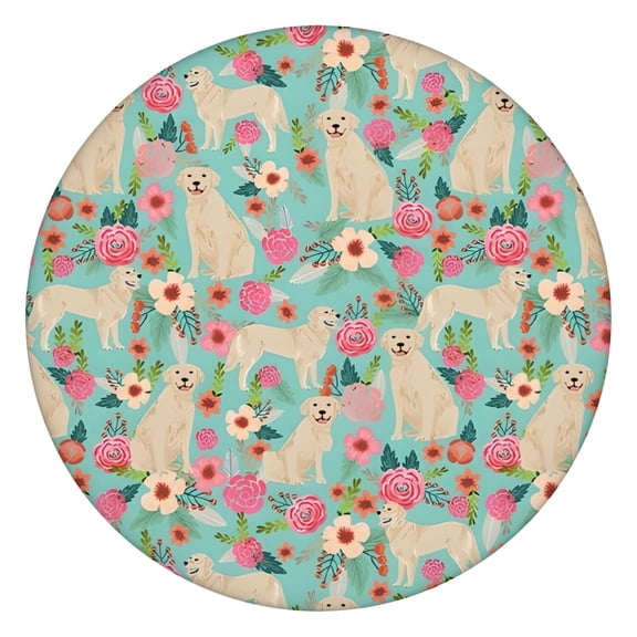 Golden Retriever Dog and Flowers Round Fitted Tablecloth with Elastic Edge,Dining Table Cover Waterproof,Outdoor Round Tablecloth for Camping,Dining,Indoor and Outdoor