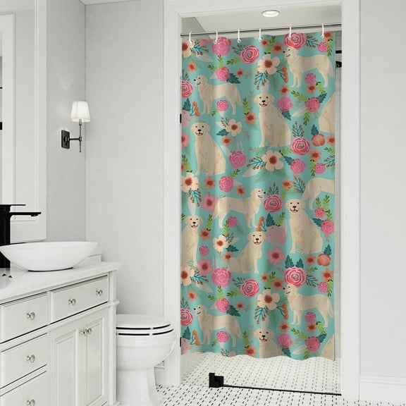 Golden Retriever Dog and Flowers Shower Curtain 36"x72" ,Bathroom Decorative Shower Curtains Set with 12 Hooks,Modern Waterproof Washable Shower Curtain
