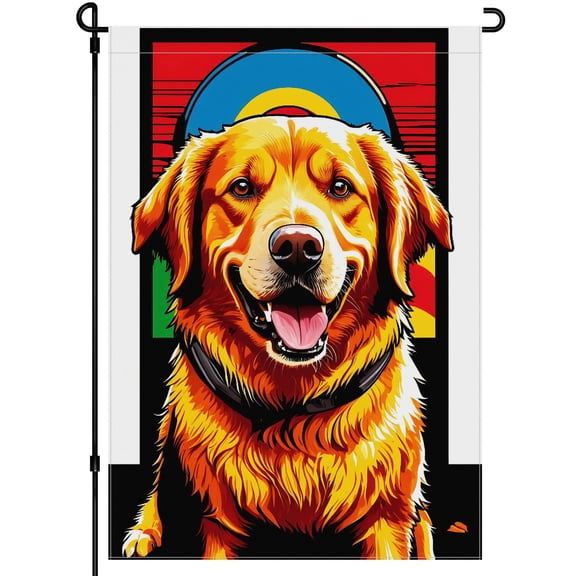 Golden Retriever Dog Garden Flag Decoration for Outdoor Home Happy Smile Colorful Cartoon Camper Decorations 28x40 Inches Puppy Stickers Golden Retriever Cute Dog Face House Flags