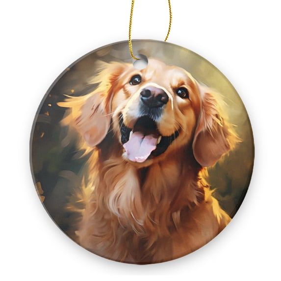 Golden Retriever Dog With Happy And Smiling Face - Christmas Ornament Xmas Keepsake Ceramic Ornaments Holiday Decorations for Tree Christmas Gift Ideas 2.95in