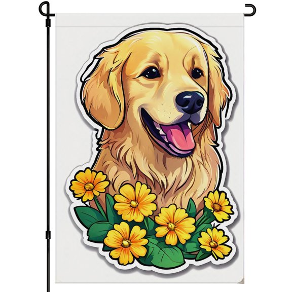 Golden Retriever Dog Large Garden Flag Double Side Colorful Cartoon Seasonal Floral Golden Retriever Garden Flags 28x40inch Puppy Stickers Outdoor Garden Flag for Lawn Porch Home