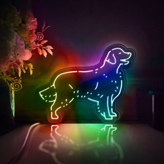 Golden Retriever Dog Led Light Box, Dimmable Neon-Like Light Signs USB Power for Wall Decor Bedroom Decoration, Color Flow Effect (WxH) 16"x12"