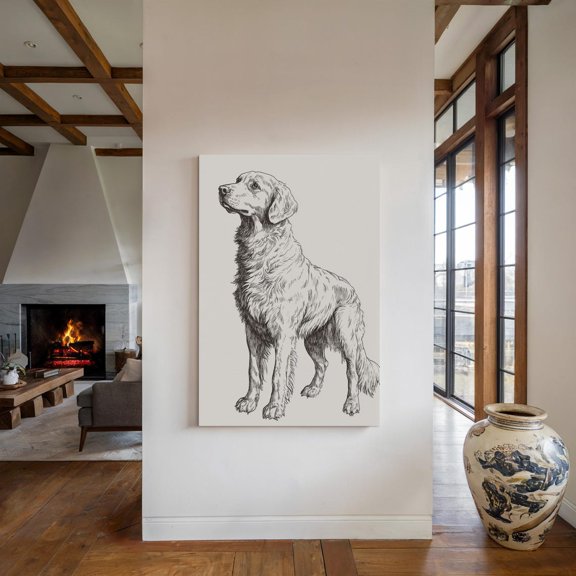Golden Retriever Dog Line Art – Vintage Ink Style Sketch On, Rustic Animal Wall Decor For Pet Owners And Dog Lovers Wall Art, Modern Wall Decor, 8x12 UNFRAMED