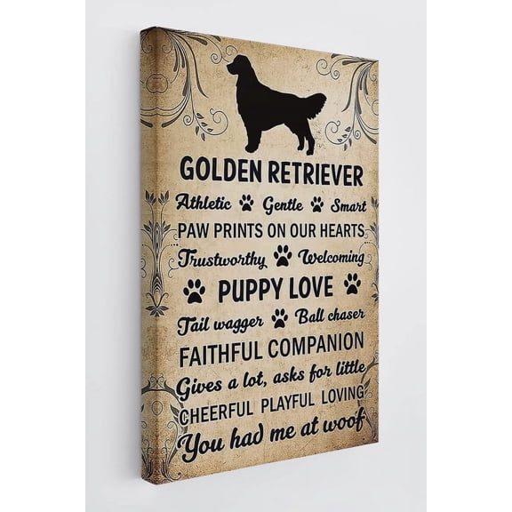 Golden Retriever Dog Meaning Quotes You Had Me At Woof Wall Art Canvas Golden Retriever Silhouette Prints Decor For Home Girls Room College Dorm Office,Girls Golden Retriever Lovers Gifts