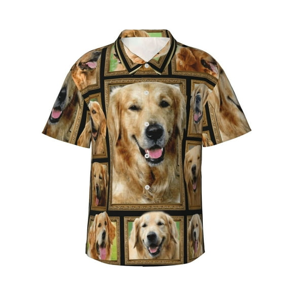 Golden Retriever Dog Hawaiian Shirts For Men, Summer Short-Sleeve Relaxed-Fit Button-Down Shirts Xx-Large