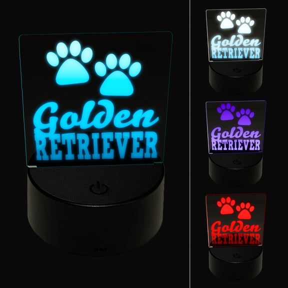 Golden Retriever Dog Paw Prints Fun Text LED Night Light Sign 3D Illusion Desk Nightstand Lamp