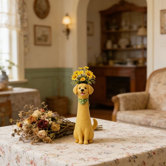 Golden Retriever Dog Resin Flower Vase,Cute Animal Shaped Vase for Home Decor,Hand-Painted Resin Dog Statue Planter,Multi-Purpose Storage Ornament for Living Room,Garden,Balcony,Gift for Dog Lovers