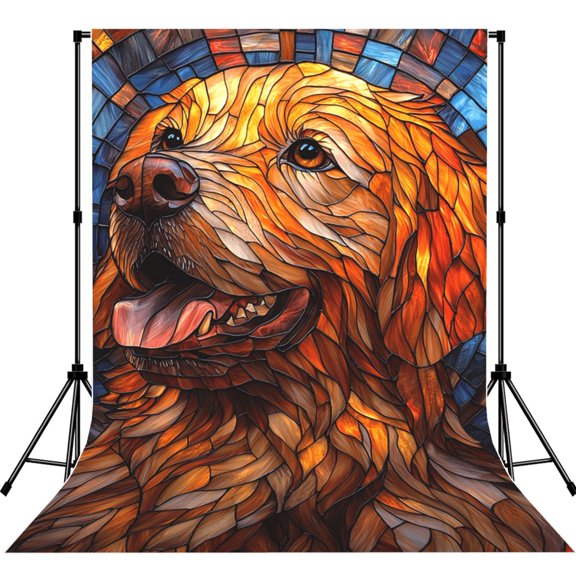 Golden Retriever Dog Stained Glass Photography Backdrop 5x7Ft Background for Photo Studio Video Recording Birthday Party Wedding Home Decor