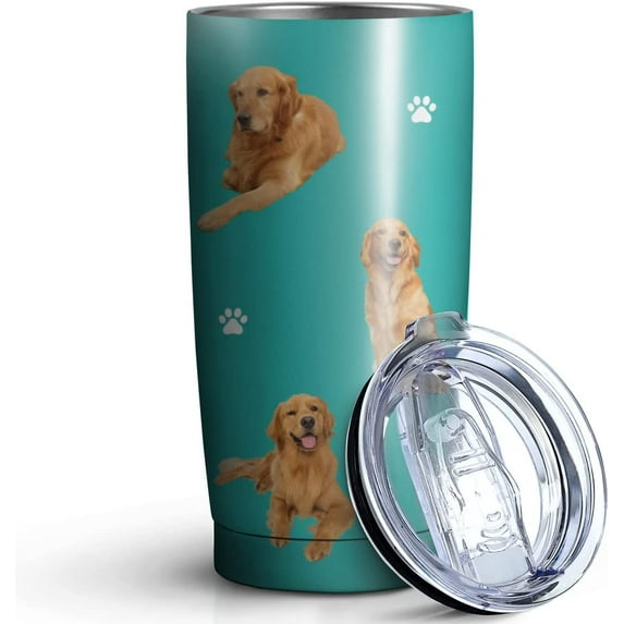Golden Retriever Dog Tumbler Stainless Steel Insulated Travel Coffee Cups with Lid and Straw,Ideal Memorial Gift for Dog Dad/Mom,20oz