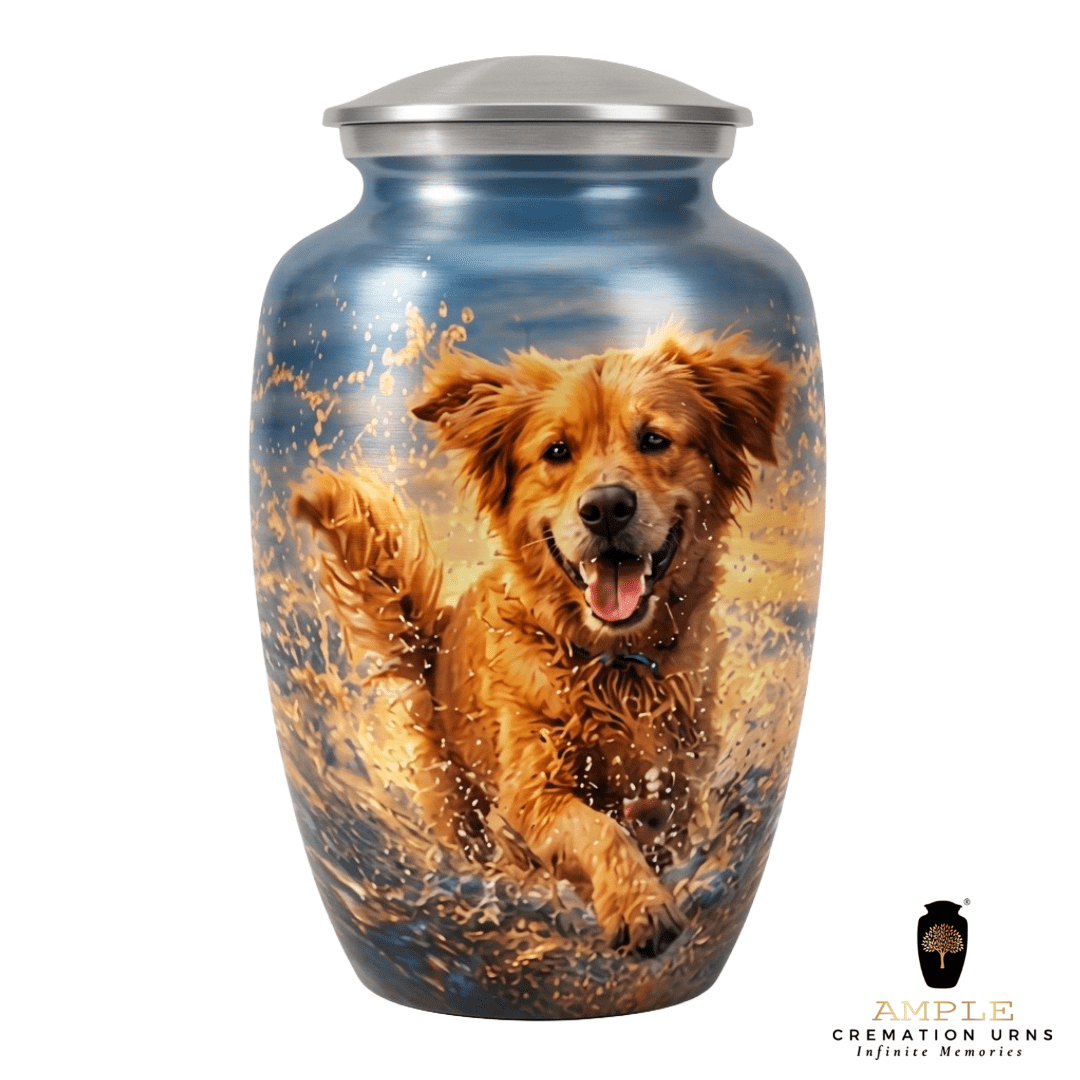 Golden Retriever Dog Urn for Ashes Large Pet Memorial Keepsake Aluminum Funeral Urn 10 inch