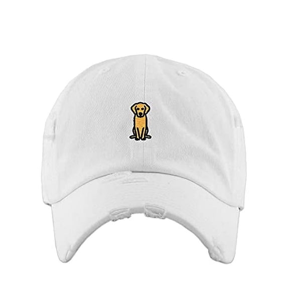 Golden Retriever Dog Vintage Baseball Cap Embroidered Cotton Adjustable Distressed Dad Hat White