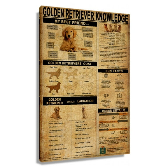 Golden Retriever Dog Wall Art Knowledge Poster Vintage Animal Wall Art For Bedroom Canvas Wall Paintings Unframed 12x18 in