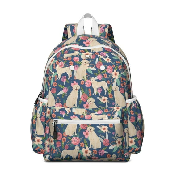 Golden Retriever Dog and Flower Backpack for School,Cute School Bag,Schoolbag with Adjustable Shoulder Straps & Padded Back,13.4"x11"x4.7"