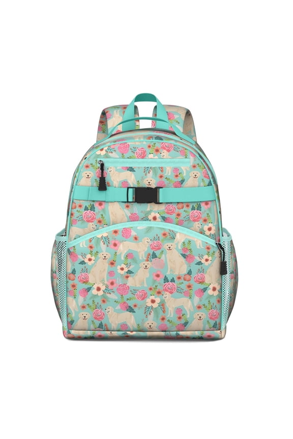 Golden Retriever Dog and Flowers Backpack for School,Cute School Bag,Schoolbag with Adjustable Shoulder Straps & Padded Back,15.25"x11.5"x5.25"