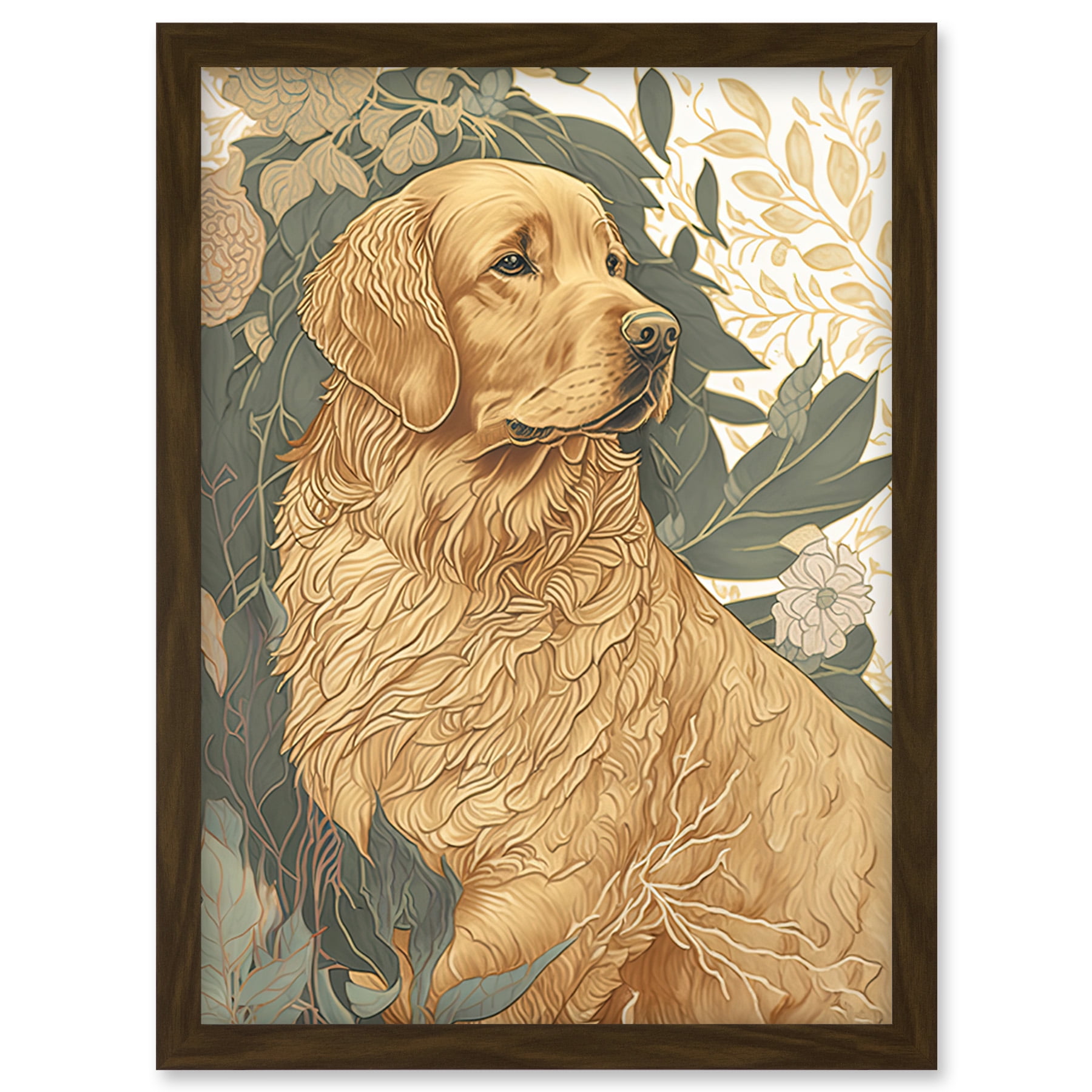 Golden Retriever Dog in Nature Soft Pastel Colour Illustration