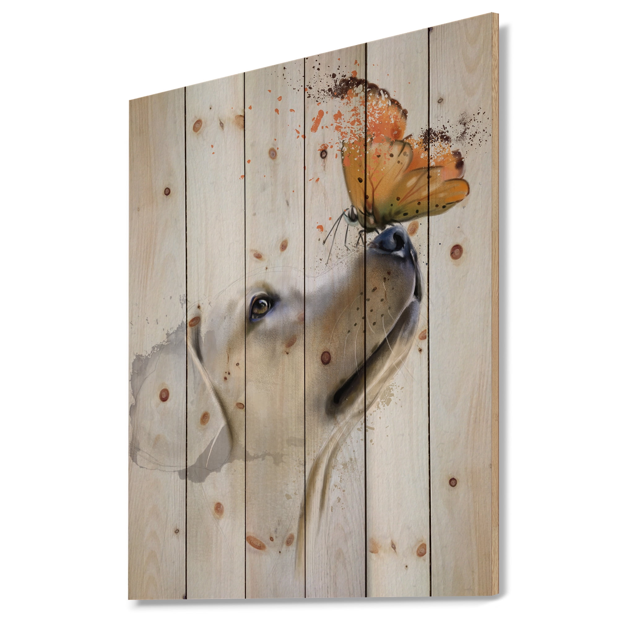 Golden Retriever Dog with Butterfly Animal Print 20 in x 15 in Painting Art Prints, by Designart