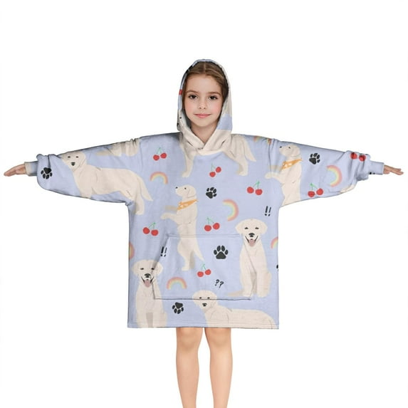 Golden Retriever Dog with Cherry and Rainbow Blanket Hoodies for Kids 6-13YR Oversize Wearable Blanket Hoodies for Boys Girls Teens