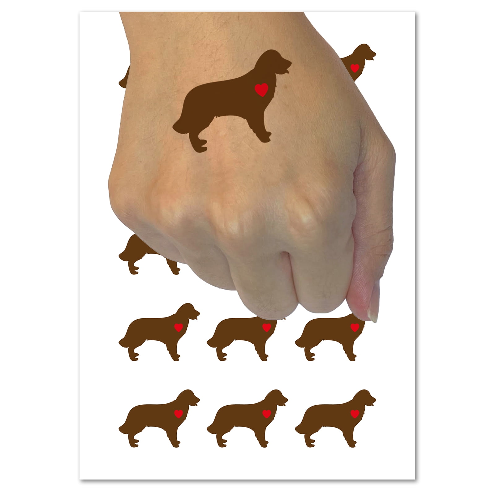Golden Retriever Dog with Heart Water Resistant Temporary Tattoo Set Fake Body Art Collection