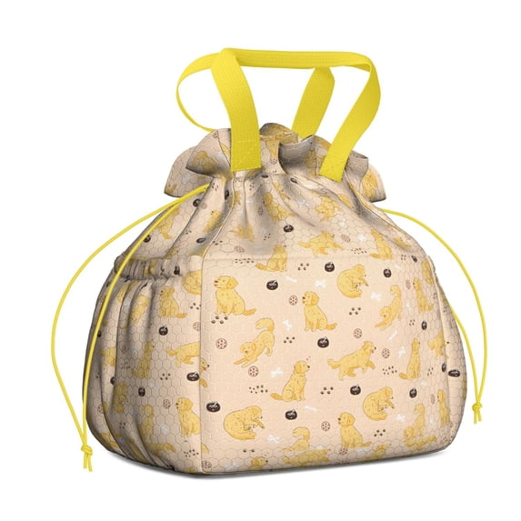 Golden Retriever Drawstring Lunch Bag Women - Drawstring Lunch Bag Insulated for Work Office - Stain-Resistant Large Lunchbags for Women with Multi-Pockets