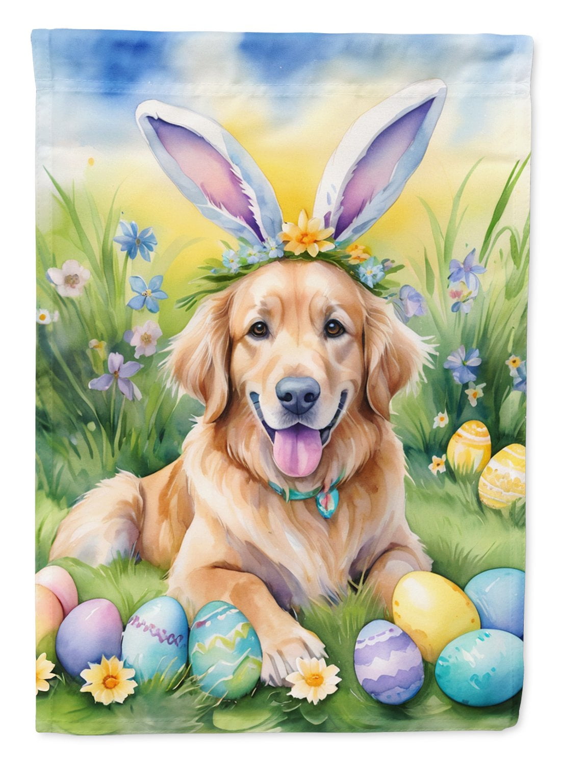 Golden Retriever Easter Egg Hunt House Flag 28 in x 40 in
