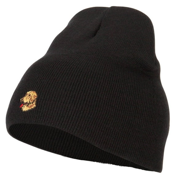 Golden Retriever Embroidered Short Beanie - Black OSFM