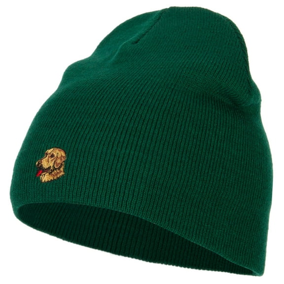 Golden Retriever Embroidered Short Beanie - Dk Green OSFM