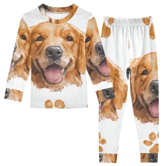 Golden Retriever Faces Paw Prints Cotton Pajama Set Long Sleeve Top and Pants Sleepwear Unisex 18M