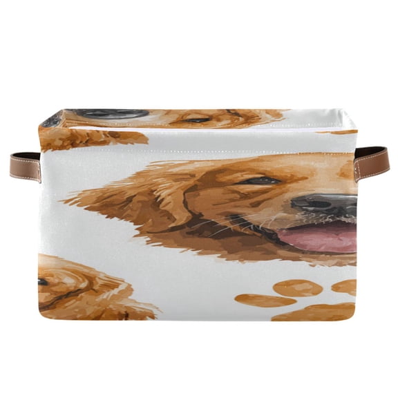 Golden Retriever Faces Paw Prints Square Storage Bins with Handles Collapsible Containing Box 1 Pack