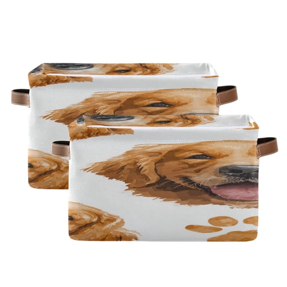 Golden Retriever Faces Paw Prints Square Storage Bins with Handles Collapsible Containing Box 2 Packs