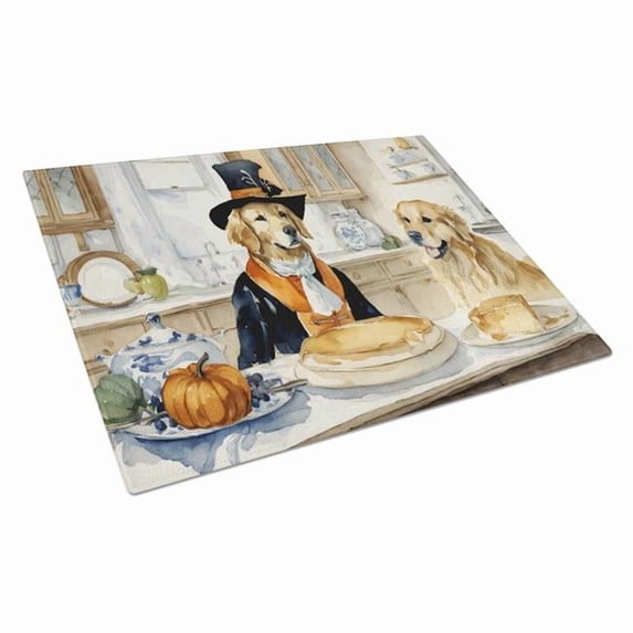 Golden Retriever Fall Kitchen Pumpkins Glass Cutting Board Large 12 in x 15 in