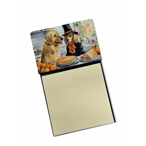 Golden Retriever Fall Kitchen Pumpkins Sticky Note Holder 3.25 in x 5.25 in