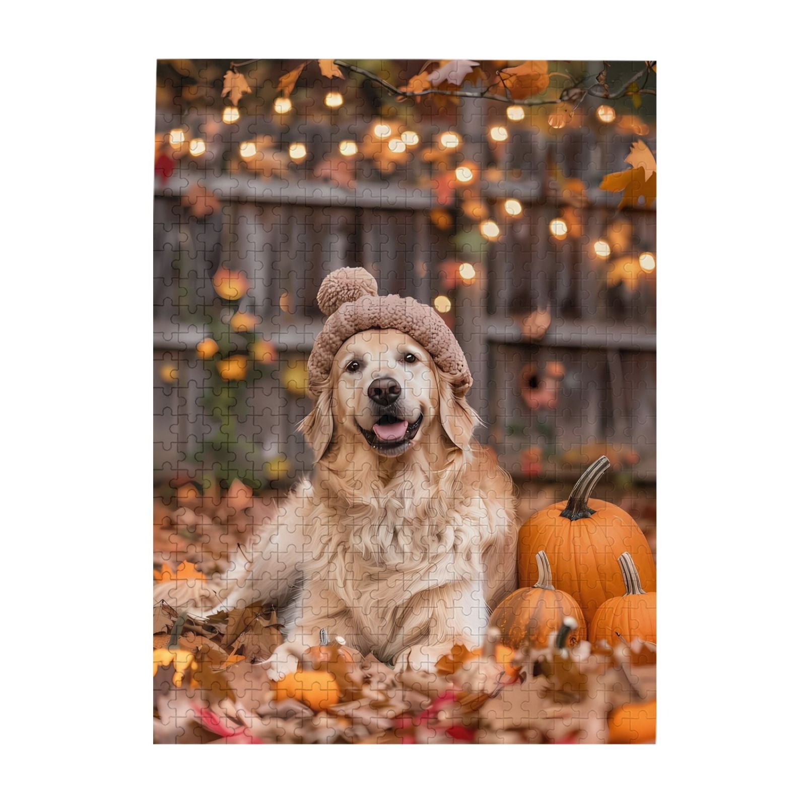 Golden Retriever Fall Leaves Pumpkin 1000-Piece Wooden Jigsaw Puzzle ...