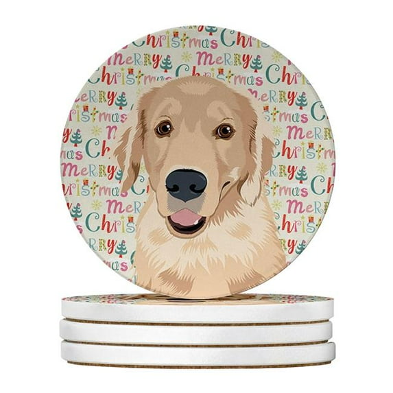 Golden Retriever Fawn #2 Christmas Large Sandstone Coasters Pack of 4 4 in x 4 in