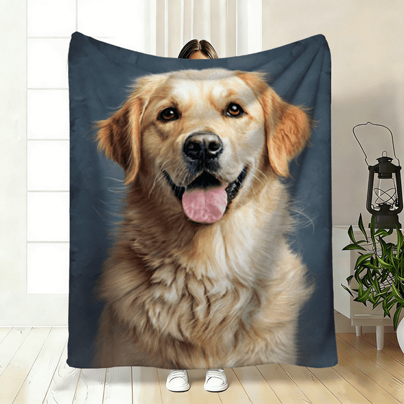 Golden Retriever Flannel Blanket, 280GSM Soft Snuggly Polyester, Personalized Style, Perfect Gift for Pet Owners, Home Decor