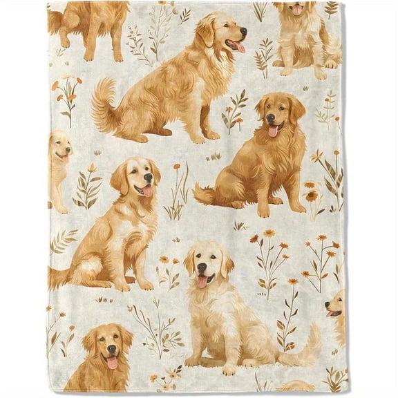 Golden Retriever Flannel Throw Blanket - Ultra-Soft Lightweight, Floral Dog Design for Sofa Bed Camping, Perfect Gift for Dog Lovers, All-Season Easy Care