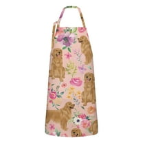 Golden Retriever with Flowers Apron-Garden Aprons for Women with Pockets-Cotton Linen Waterproof Kitchen Cooking Gardening Aprons Adjustable for Kitchen,Cooking,BBQ and Salon 33x27 Inch