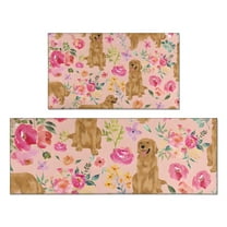 Golden Retriever with Flowers Kitchen Rugs Sets Of 2,Anti Fatigue Kitchen Mat Rugs Non Slip Washable,Decorative Kitchen Floor Mats for Kitchen,Sink,Laundry,17"x30" 17"x47"