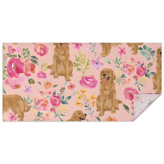 Golden Retriever with Flowers Rectangle Tablecloth 60"x120",Waterproof Polyester Rectangle Table Cloth, Wipeable Spillproof Polyester Tablecloth for Dining, Camping, Indoor and Outdoor