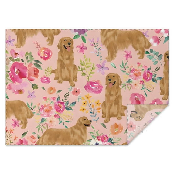 Golden Retriever with Flowers Rectangle Tablecloth 60"x84",Waterproof Polyester Rectangle Table Cloth, Wipeable Spillproof Polyester Tablecloth for Dining, Camping, Indoor and Outdoor
