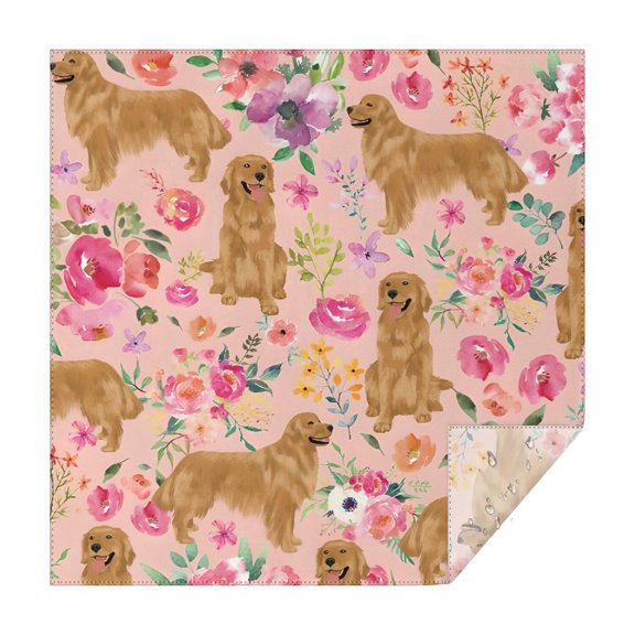 Golden Retriever with Flowers Square Tablecloth,Waterproof Square Table Cover,Wipeable Spillproof Washable Table Cover for Home Kitchen Party Decor 42"X42"(107x107cm)