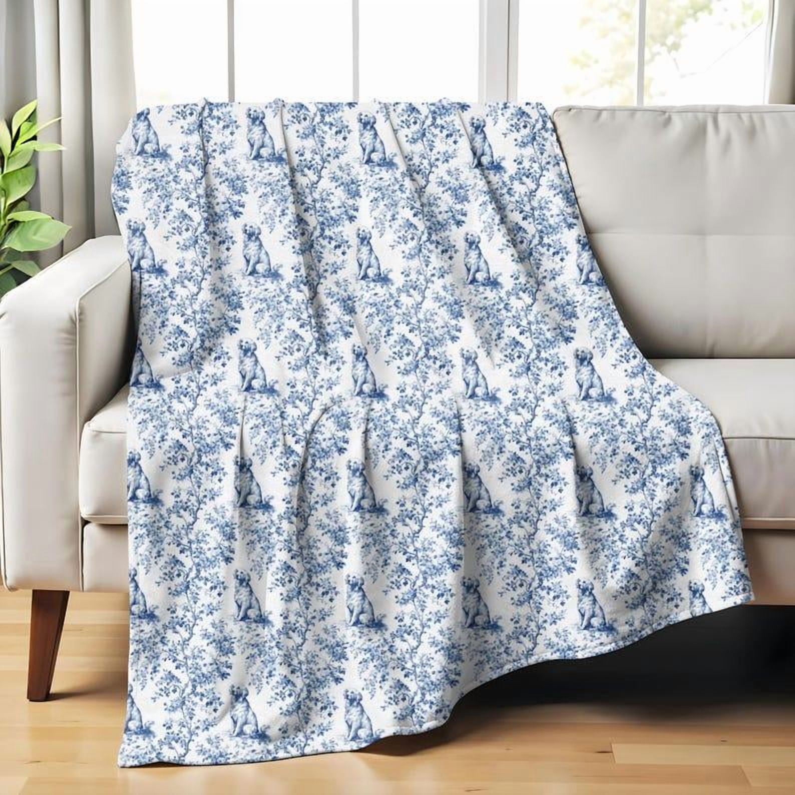 Golden Retriever French Toile Blanket, Velveteen Blue Toile de Jouy ...